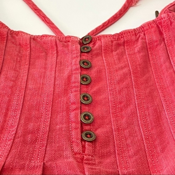 NWT Anthropologie Pilcro Linen Flutter Sleeve Midi Apron Dress Red XXS - Small - Picture 11 of 15